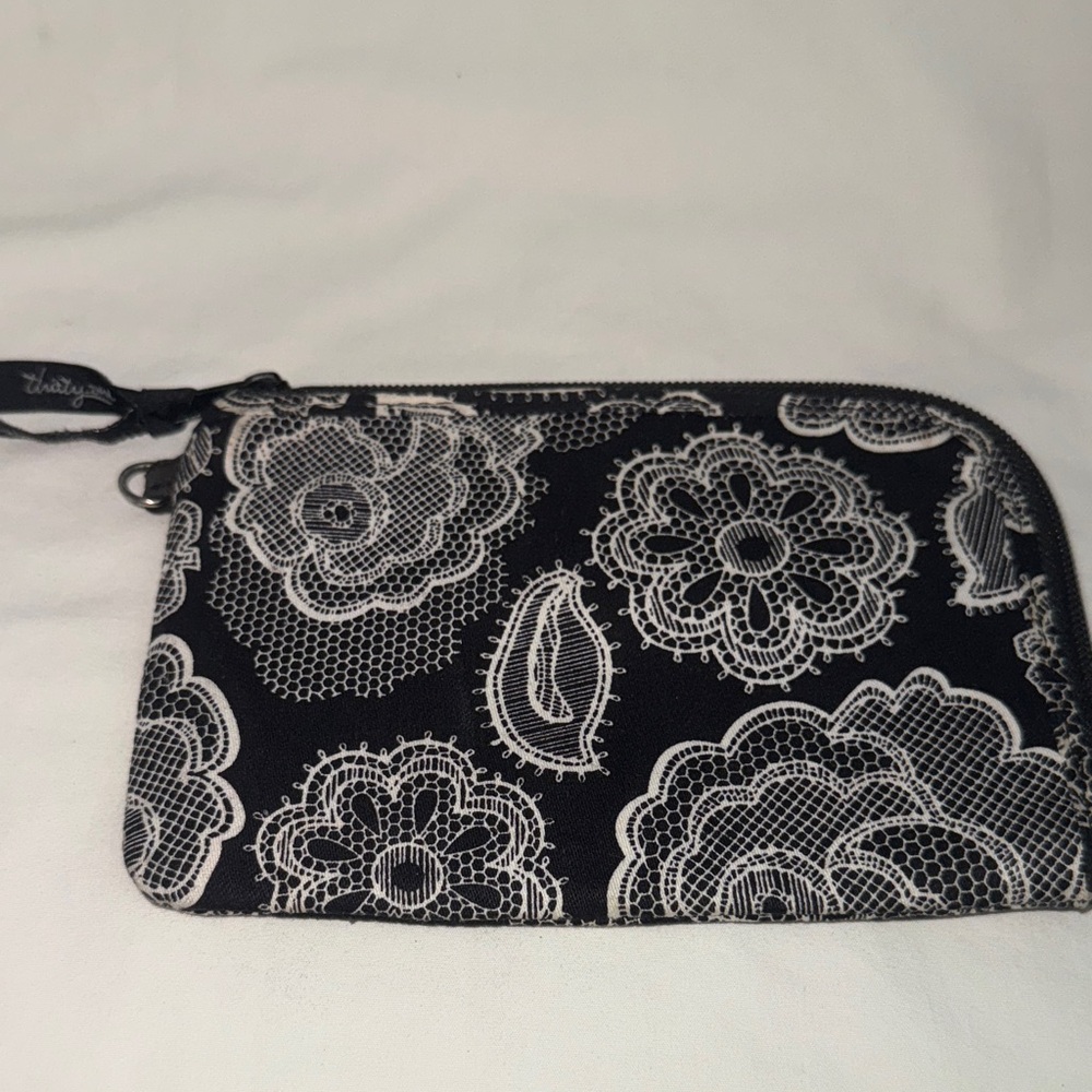 Thirty-One Black and White Lace Pattern Clutch - Picture 1 of 11